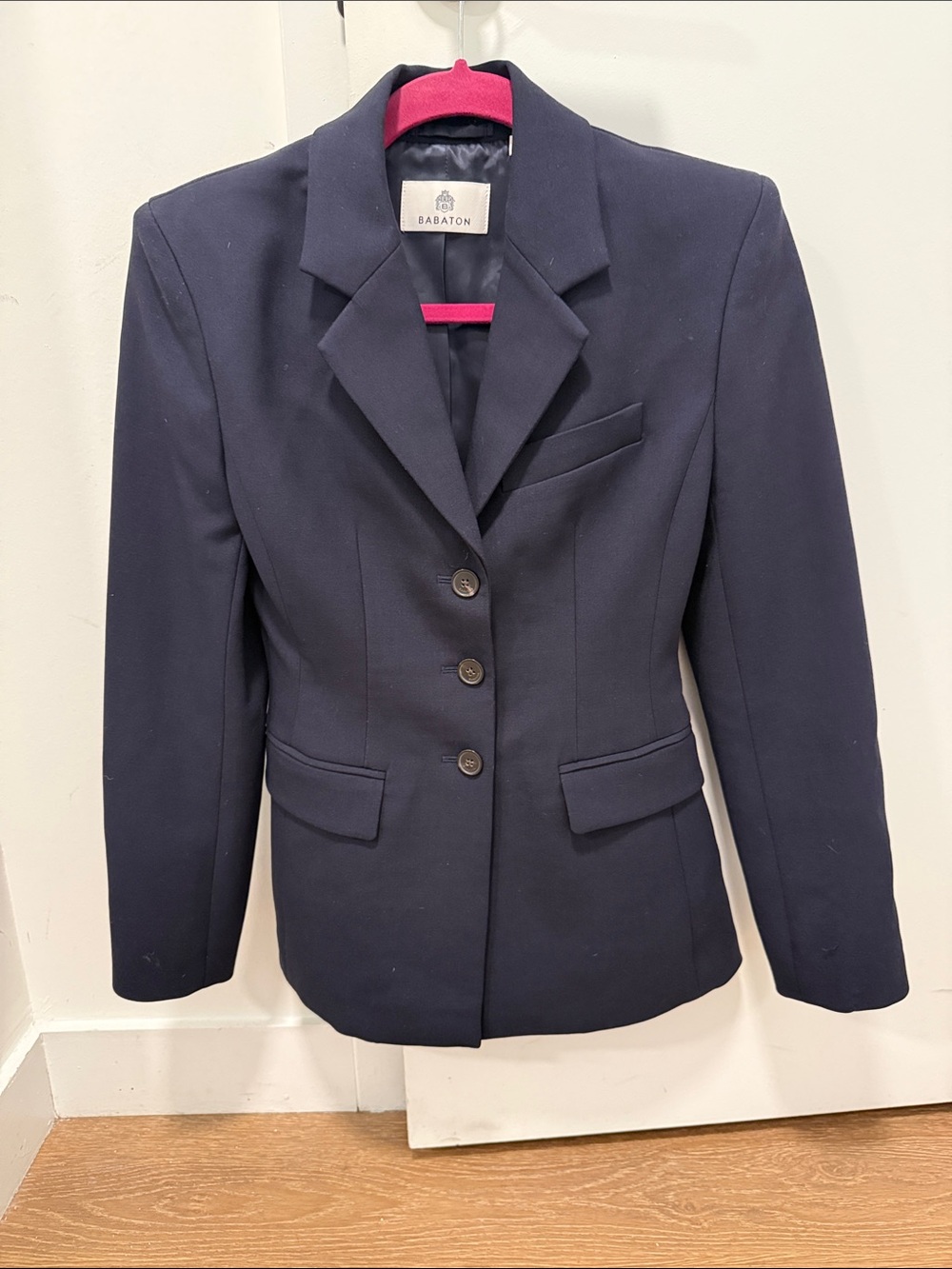 Babaton Navy Structured Three-Button Blazer